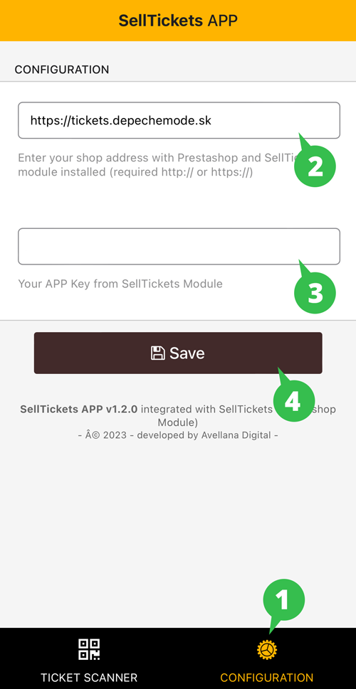 Obrázok: Konfigurácia mobilnej aplikácie SellTickets